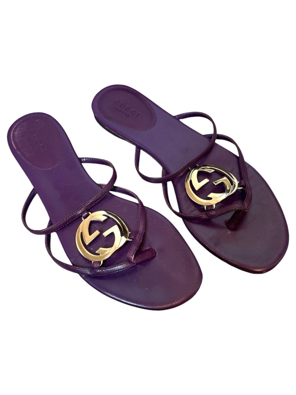 GUCCI Interlocking GG Classic Soho Logo Slip On Leather Slides Flat Sandals 37